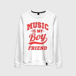 Свитшот хлопковый женский Music is my boyfriend, цвет: белый