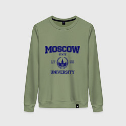 Свитшот хлопковый женский MGU Moscow University, цвет: авокадо