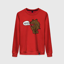Свитшот хлопковый женский Медведь-качок: дрищ, цвет: красный