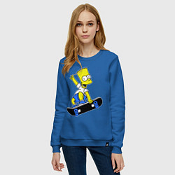 Свитшот хлопковый женский Барт на скейте, цвет: синий — фото 2