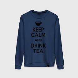 Свитшот хлопковый женский Keep Calm & Drink Tea, цвет: тёмно-синий
