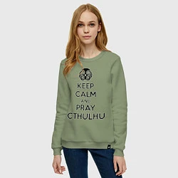 Свитшот хлопковый женский Keep Calm & Pray Cthulhu, цвет: авокадо — фото 2