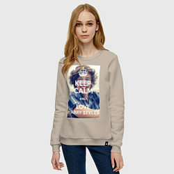 Свитшот хлопковый женский Keep Calm & Love Harry Styles, цвет: миндальный — фото 2