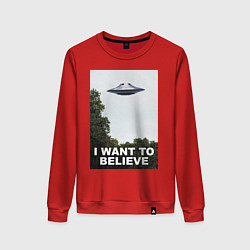 Свитшот хлопковый женский I WANT TO BELIEVE, цвет: красный