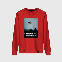 Свитшот хлопковый женский I WANT TO BELIEVE, цвет: красный