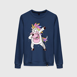 Свитшот хлопковый женский Dabbing Unicorn, цвет: тёмно-синий