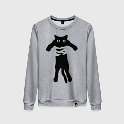 Свитшот хлопковый женский Черный кот в руках, цвет: меланж