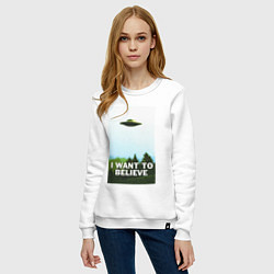 Свитшот хлопковый женский I WANT TO BELIEVE, цвет: белый — фото 2