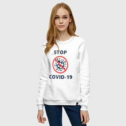 Свитшот хлопковый женский STOP COVID-19, цвет: белый — фото 2