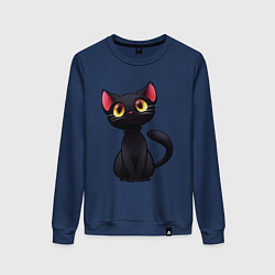 Свитшот хлопковый женский Черный котенок, цвет: тёмно-синий