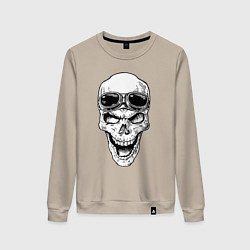 Свитшот хлопковый женский Skull and glasses, цвет: миндальный