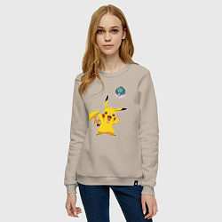 Свитшот хлопковый женский Pokemon pikachu 1, цвет: миндальный — фото 2