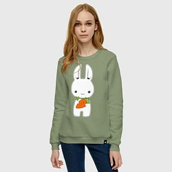 Свитшот хлопковый женский Зайчик с морковкой, цвет: авокадо — фото 2