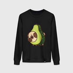 Свитшот хлопковый женский Мопс-авокадо, цвет: черный
