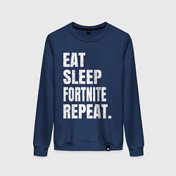 Свитшот хлопковый женский EAT SLEEP FORTNITE REPEAT, цвет: тёмно-синий