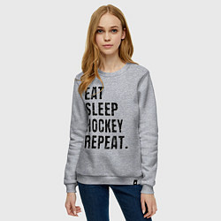 Свитшот хлопковый женский EAT SLEEP HOCKEY REPEAT, цвет: меланж — фото 2