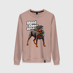 Свитшот хлопковый женский ЧОП - ротвейлер из GTA 5, цвет: пыльно-розовый
