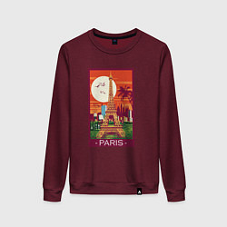 Свитшот хлопковый женский Париж, цвет: меланж-бордовый