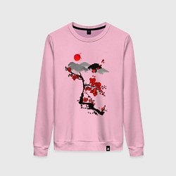 Свитшот хлопковый женский Рисунок Сакура, цвет: светло-розовый