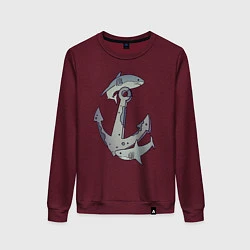 Свитшот хлопковый женский Sharks around the anchor, цвет: меланж-бордовый
