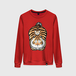 Свитшот хлопковый женский Семейка тигров, цвет: красный