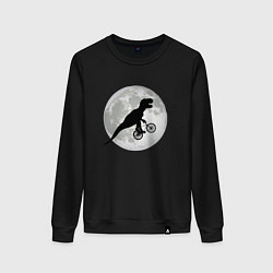 Свитшот хлопковый женский Динозавр летит на фоне луны, цвет: черный