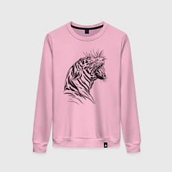 Женский свитшот Чёрно белый рисунок тигра
