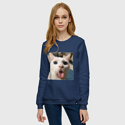 Свитшот хлопковый женский Мем про кота, цвет: тёмно-синий — фото 2