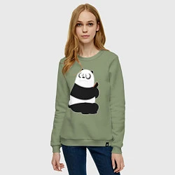Свитшот хлопковый женский Возмущенная панда, цвет: авокадо — фото 2