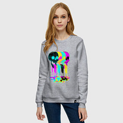 Свитшот хлопковый женский 4 ЧЕРЕПА SKULLS NEON, цвет: меланж — фото 2