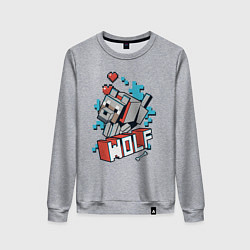 Свитшот хлопковый женский Майнкрафт Волк, Minecraft Wolf, цвет: меланж
