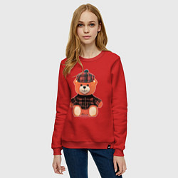 Свитшот хлопковый женский Медвежонок шотландец, цвет: красный — фото 2