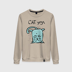 Свитшот хлопковый женский Кот и йога, цвет: миндальный
