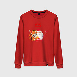 Свитшот хлопковый женский Санта и тигренок делают сэлфи, цвет: красный