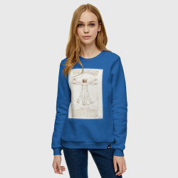 Свитшот хлопковый женский Леонардо да Винчи Витрувианский человек Приблизите, цвет: синий — фото 2