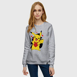 Свитшот хлопковый женский ПИКАЧУ И СЕРДЕЧКО POKENON PIKACHU LOVE, цвет: меланж — фото 2
