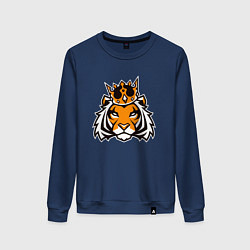 Свитшот хлопковый женский Тигр в короне Tiger in crown, цвет: тёмно-синий