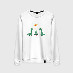 Свитшот хлопковый женский Динозаврики и елка, цвет: белый