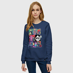 Свитшот хлопковый женский BT21 POP-ART, цвет: тёмно-синий — фото 2