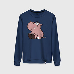 Свитшот хлопковый женский Бегемотик детский коричневый, цвет: тёмно-синий