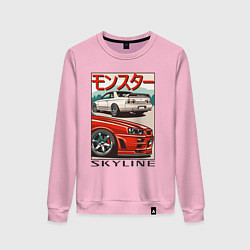 Свитшот хлопковый женский Nissan Skyline Ниссан Скайлайн, цвет: светло-розовый