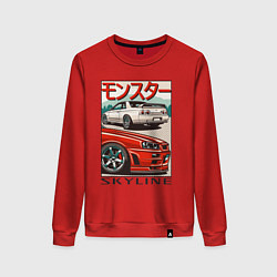 Свитшот хлопковый женский Nissan Skyline Ниссан Скайлайн, цвет: красный