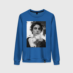 Свитшот хлопковый женский Timothee Chalamet с розами, цвет: синий