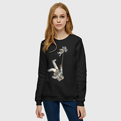 Свитшот хлопковый женский Космическое выгуливание пса, цвет: черный — фото 2