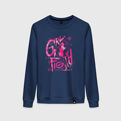 Свитшот хлопковый женский GIRL FIGTH женская драка, цвет: тёмно-синий