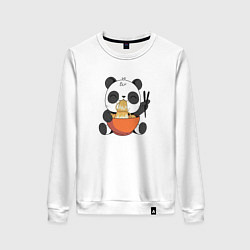 Свитшот хлопковый женский Cute Panda Eating Ramen, цвет: белый