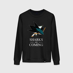 Свитшот хлопковый женский Sharks are coming, Сан-Хосе Шаркс San Jose Sharks, цвет: черный