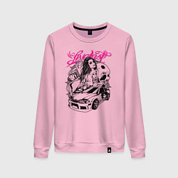 Свитшот хлопковый женский Девушка с тату и череп, цвет: светло-розовый