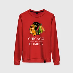 Свитшот хлопковый женский Chicago are coming, Чикаго Блэкхокс, Chicago Black, цвет: красный