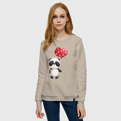 Свитшот хлопковый женский Панда с шариком в виде сердца, цвет: миндальный — фото 2